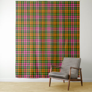 Groen Roze Oranje Schotse Ruit Ontwerp Wandkleed