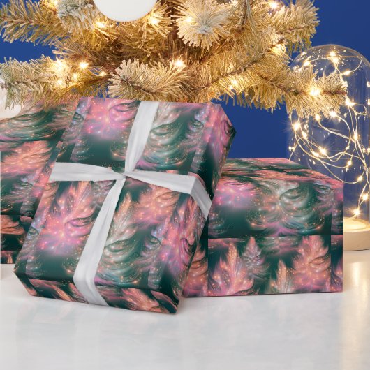 Groen Roze Paars Wit Bomen Modern Kerstmis Cadeaupapier (Feestdagen)