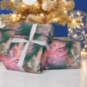 Groen Roze Paarse Witte Bomen Moderne Kerst Cadeaupapier
