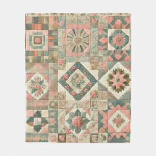 Groen & Roze Patchwork Landelijke Retro Vintage Bl Fleece Deken