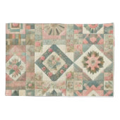 Groen Roze Patchwork Quilt Rustieke  Bloemen Kussensloop (Achterkant)
