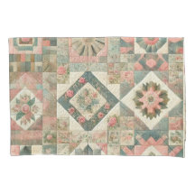 Groen Roze Patchwork Quilt Rustieke  Bloemen