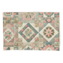 Groen Roze Patchwork Quilt Rustieke  Bloemen Kussensloop