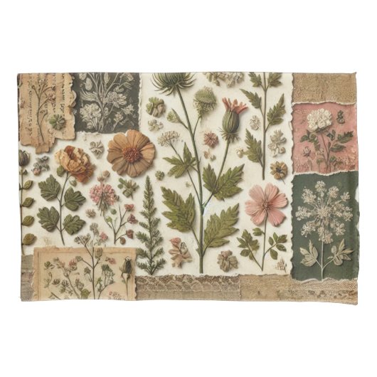 Groen Roze Patchwork Quilt Rustieke  Bloemen Kussensloop (Voorkant)