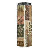 Groen Roze Patchwork Quilt Rustieke Retro Boho Thermosbeker (Achterkant)
