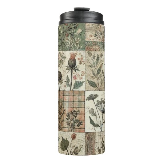 Groen Roze Patchwork Quilt Rustieke Retro Boho Thermosbeker (Voorkant)