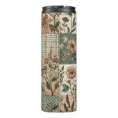 Groen Roze Patchwork Quilt Rustieke Retro Boho Thermosbeker (Achterkant)