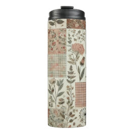 Groen Roze Patchwork Quilt Rustieke Retro Boho Thermosbeker