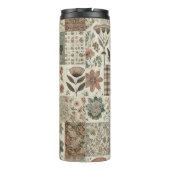 Groen Roze Patchwork Quilt Rustieke Retro Boho Thermosbeker (Achterkant)