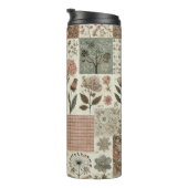 Groen Roze Patchwork Quilt Rustieke Retro Boho Thermosbeker (Geroteerd rechts)