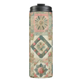 Groen Roze Patchwork Quilt Rustieke Retro Boho Thermosbeker