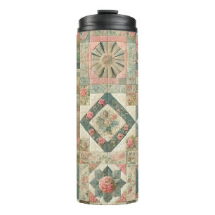 Groen Roze Patchwork Quilt Rustieke Retro Boho Thermosbeker