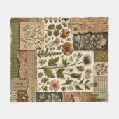 Groen & Roze Patchwork Rustiek Retro  Bloemen Fleece Deken (Voorkant (Horizontaal))