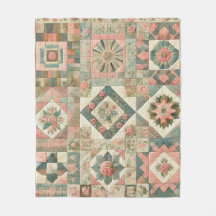 Groen & Roze Patchwork Rustiek Retro  Bloemen