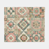 Groen & Roze Patchwork Rustiek Retro  Bloemen Fleece Deken (Voorkant (Horizontaal))