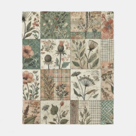 Groen & Roze Patchwork Rustiek Retro  Bloemen Fleece Deken