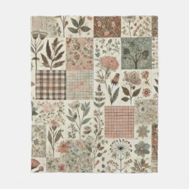 Groen & Roze Patchwork Rustiek Retro  Bloemen Fleece Deken
