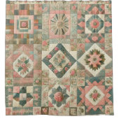 Groen Roze Patchwork Rustieke Retro Bloemen Boerde Douchegordijn (Voorkant)