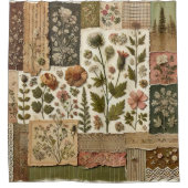 Groen Roze Patchwork Rustieke Retro Bloemen Boerde Douchegordijn (Voorkant)