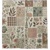 Groen Roze Patchwork Rustieke Retro Bloemen Boerde Douchegordijn (Voorkant)