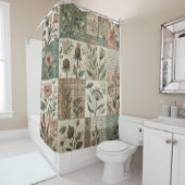 Groen Roze Patchwork Rustieke Retro Bloemen Boerde Douchegordijn (In situ)