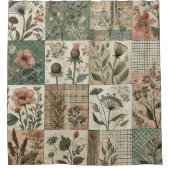 Groen Roze Patchwork Rustieke Retro Bloemen Boerde Douchegordijn (Voorkant)