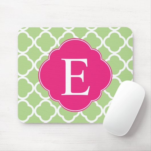 Groen roze quatrefolie monogram muismat (Met muis)