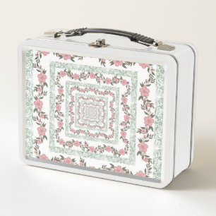 Groen Roze Rand Retro Y2K 70s Bloempatroon