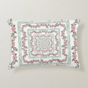 Groen Roze Rand Retro Y2K 70s Bloempatroon Accent Kussen