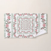Groen Roze Rand Retro Y2K 70s Bloempatroon Bad Handdoek (Handdoek)