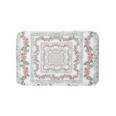 Groen Roze Rand Retro Y2K 70s Bloempatroon Badmat (Voorkant)