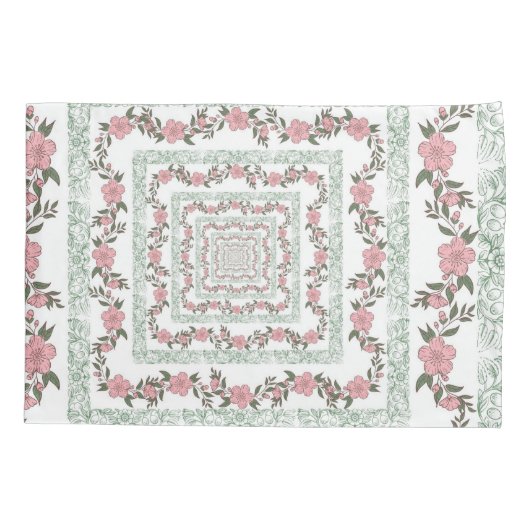 Groen Roze Rand Retro Y2K 70s Bloempatroon Kussensloop (Achterkant)