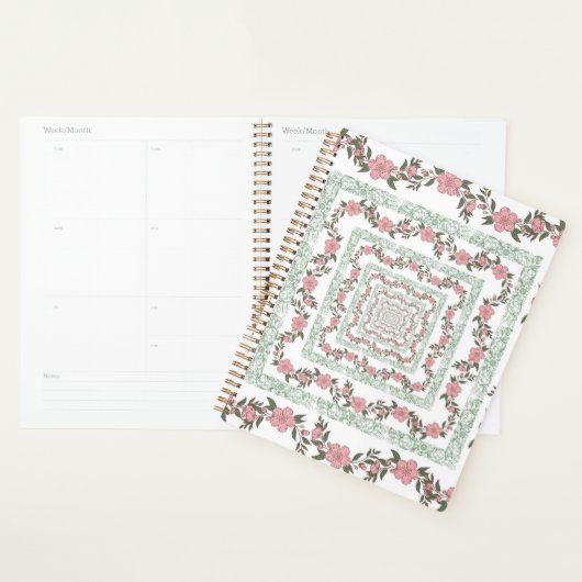 Groen Roze Rand Retro Y2K 70s Bloempatroon Planner (Display)