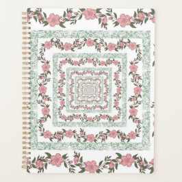 Groen Roze Rand Retro Y2K 70s Bloempatroon Planner