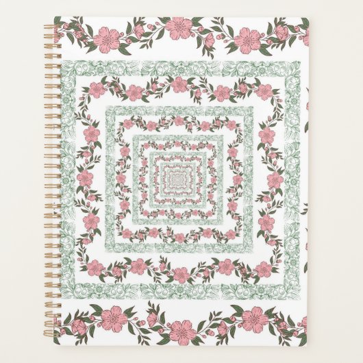 Groen Roze Rand Retro Y2K 70s Bloempatroon Planner (Voorkant)