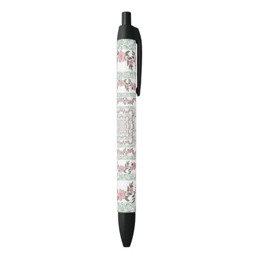 Groen Roze Rand Retro Y2K 70s Bloempatroon Zwarte Inkt Pen (Achterkant (Verticaal))