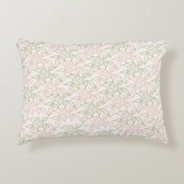 Groen Roze Retro  Bladpatroon Accent Kussen (Voorkant)