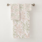 Groen Roze Retro  Bladpatroon Bad Handdoek (Insitu)