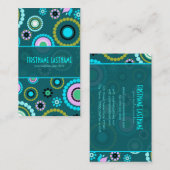 Groen & Roze Retro Cirkel en Bloemen Patroon Visitekaartje (Voorkant / Achterkant)