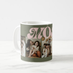 Groen Roze Retro Vet Moeder 5 Foto Collage Koffiemok