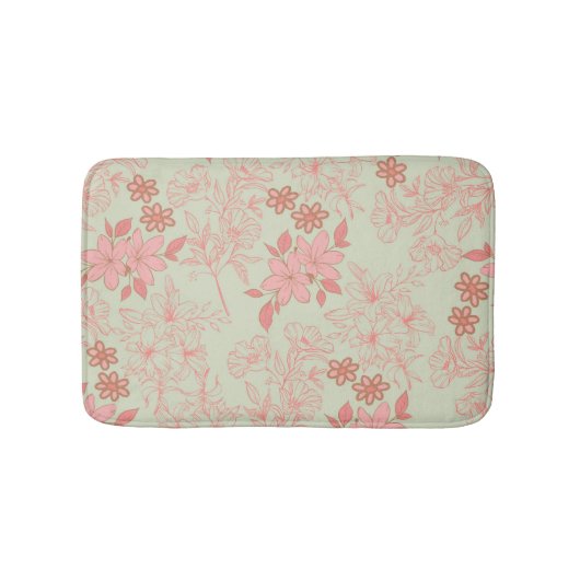 Groen Roze Retro Y2K 70s Bloempatroon Badmat (Voorkant)