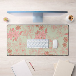 Groen Roze Retro Y2K 70s Bloempatroon Bureaumat