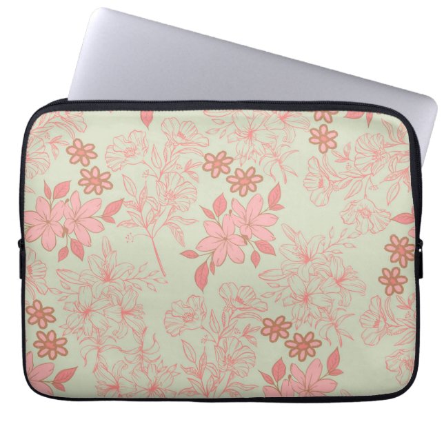 Groen Roze Retro Y2K 70s Bloempatroon Laptop Sleeve (Voorkant)