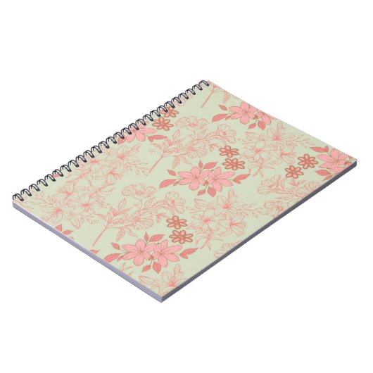 Groen Roze Retro Y2K 70s Bloempatroon Notitieboek (Linkerzijde)