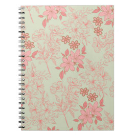 Groen Roze Retro Y2K 70s Bloempatroon Notitieboek