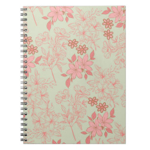 Groen Roze Retro Y2K 70s Bloempatroon Notitieboek