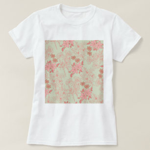 Groen Roze Retro Y2K 70s Bloempatroon T-shirt