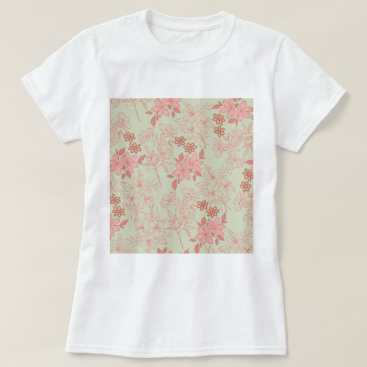 Groen Roze Retro Y2K 70s Bloempatroon T-shirt (Design voorkant)
