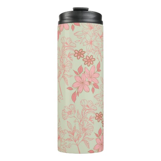 Groen Roze Retro Y2K 70s Bloempatroon Thermosbeker (Voorkant)