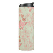 Groen Roze Retro Y2K 70s Bloempatroon Thermosbeker (Gedraaid links)